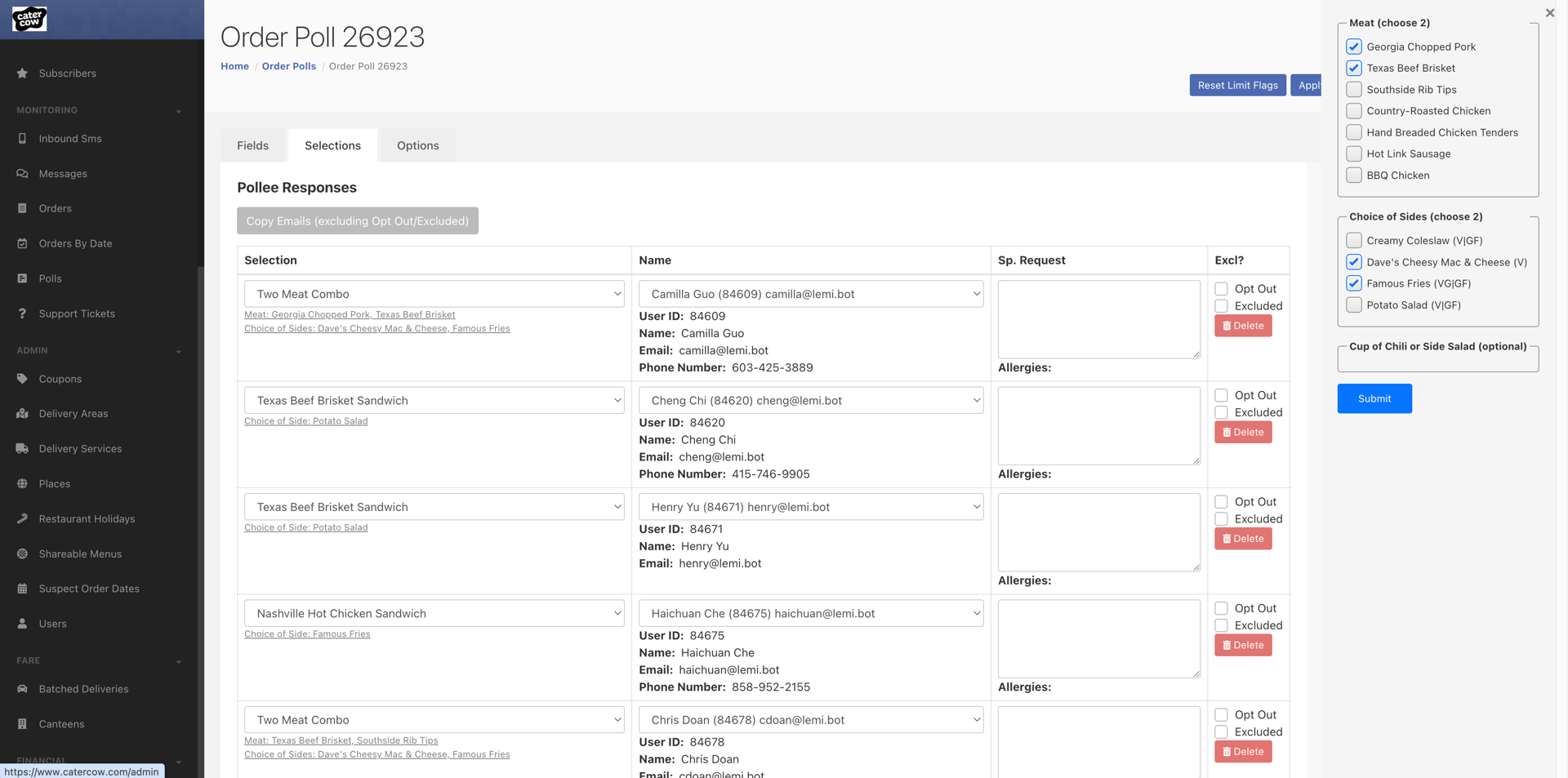 Custom Vue-based poll selections tab for editing user selections