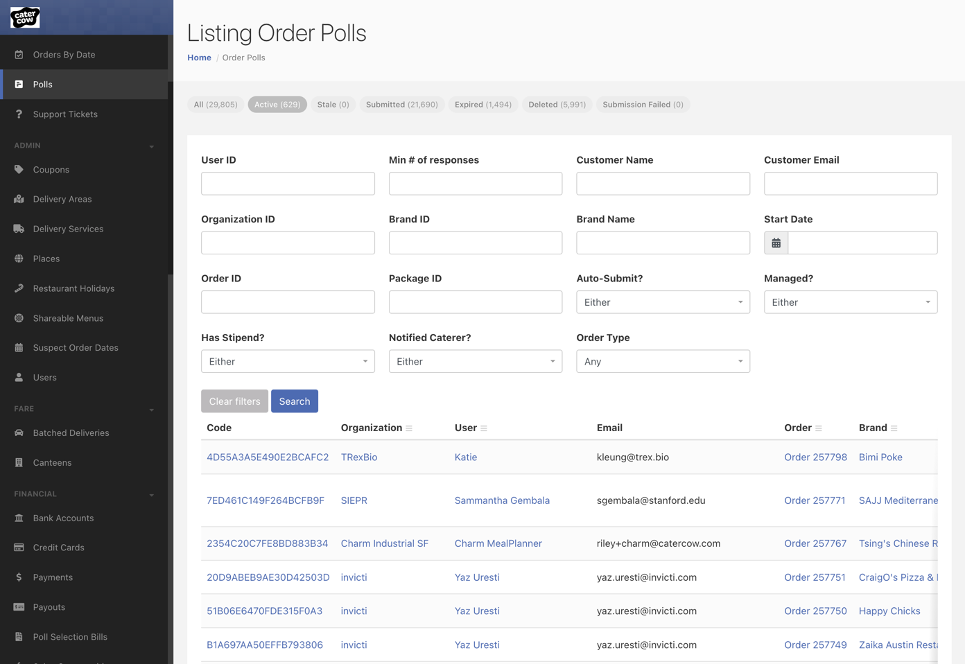 Search form in Polls admin